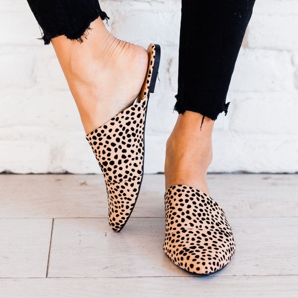 Leopard slip on mule flats